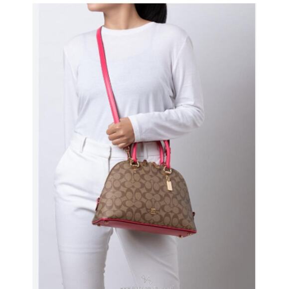 Coach Katy Satchel Crossbody In Signature Canvas In Gold/Khaki Fuchsia 2558 NWT - Picture 13 of 13